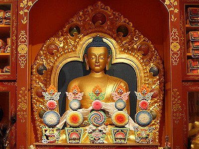 Shrine of a large Tibetan Buddha.