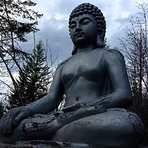 Deteriorating Buddha statue at the Abbey pet cemetary.