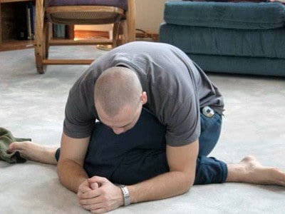 Carl from the Abbey doing yoga.