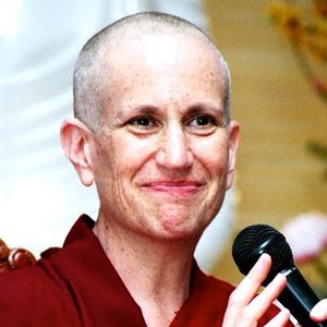 Closeup of Venerable Chodron teaching.