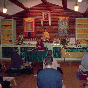 Venerable Chodron leading retreatants in chanting.