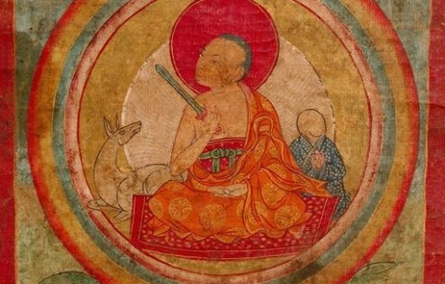 Shantideva image in ground mineral pigment on silk.