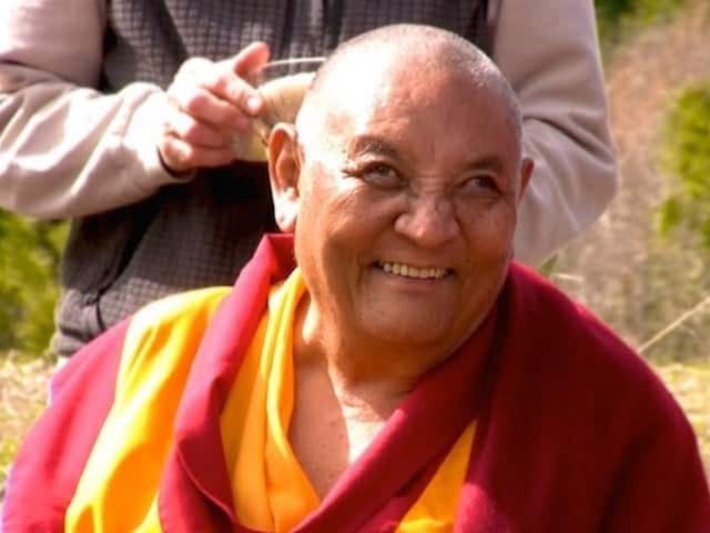 Khensur Jampa Tegchog smiles at the camera.