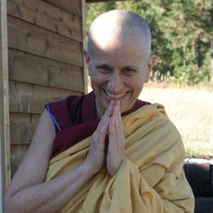 Venerable Thubten Chodron smiling happily.