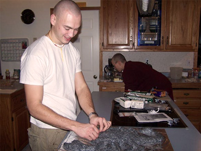Resident of the Abbey, Carl, and Venerable Tarpa in the Abbey kitchen.