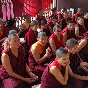 Group of Tibetan nuns waiting to take vows.