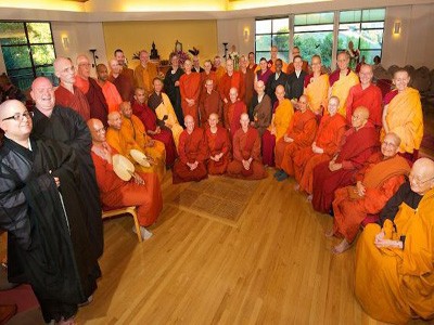 Group photo of sangha in theravada bhikshuni ordination in sravasti abbbey.