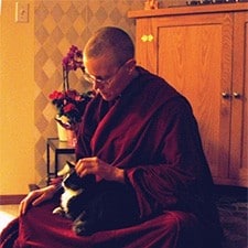 Venerable Tarpa hodling the cat Achala.