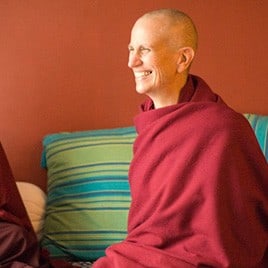 Venerable Chodron, smiling.