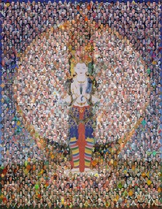 Picture of Avalokiteshvara, made up of mosaic of people's face