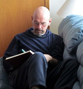 Tom taking notes during breaktime at the Abbey.