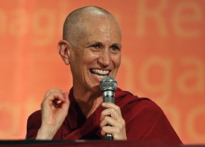 Closeup of Venerable Chodron teaching.