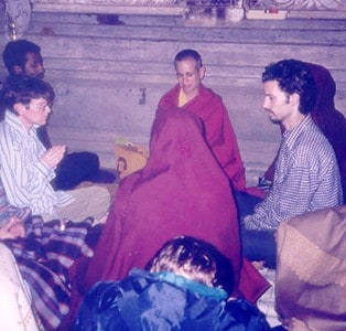 Venerable Chodron in meditation with a small group of lay practitioners..