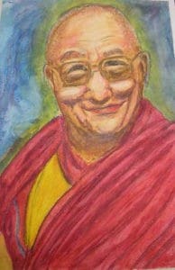 Full color painting of His Holiness the Dalai Lama.