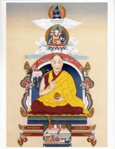 Full color painting of His Holiness the Dalai Lama.