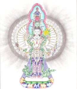 Colored pencil image of Chenrezig.