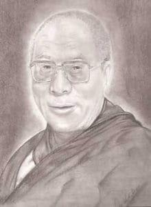 Black and white pencil drawing of His Holiness the Dalai Lama.