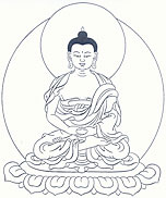 Amitabha Buddha, with both hands in meditative equipoise on his lap.