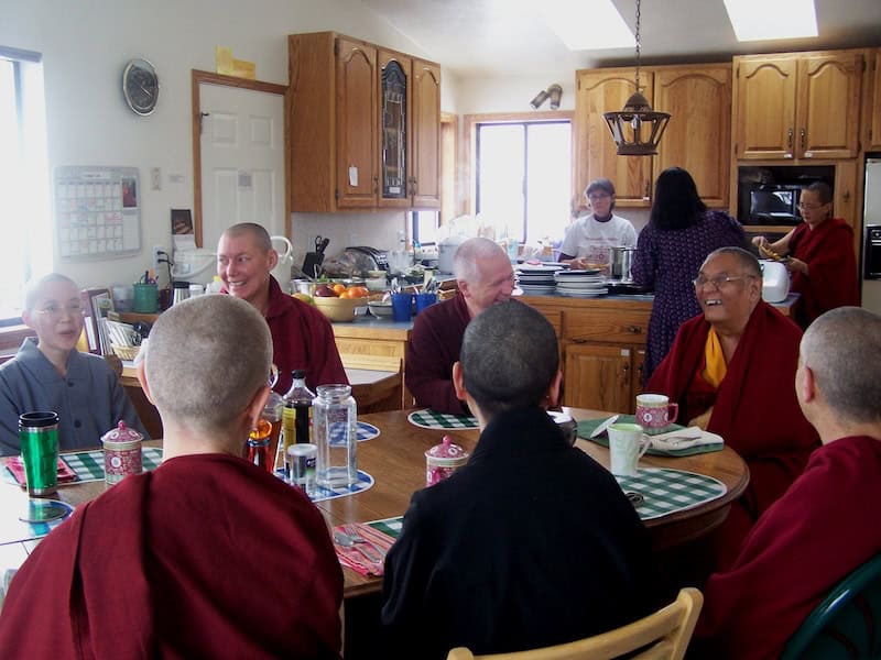 Venerable Chogkyi walking with the sangha.