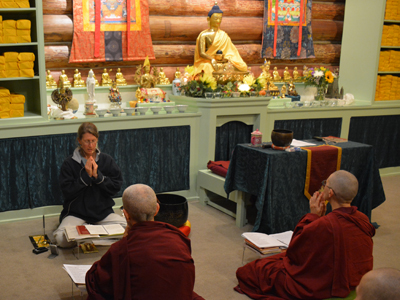 Heather leading morning meditation at the Abbey.