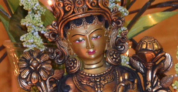 Closeup of statue of Tara.