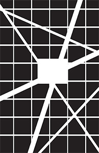 Abstract black and white drawing of lines and squares.