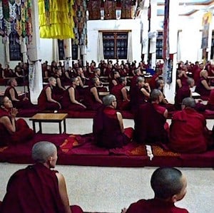 Nuns at Jangchub Choeling, listening to a teaching.