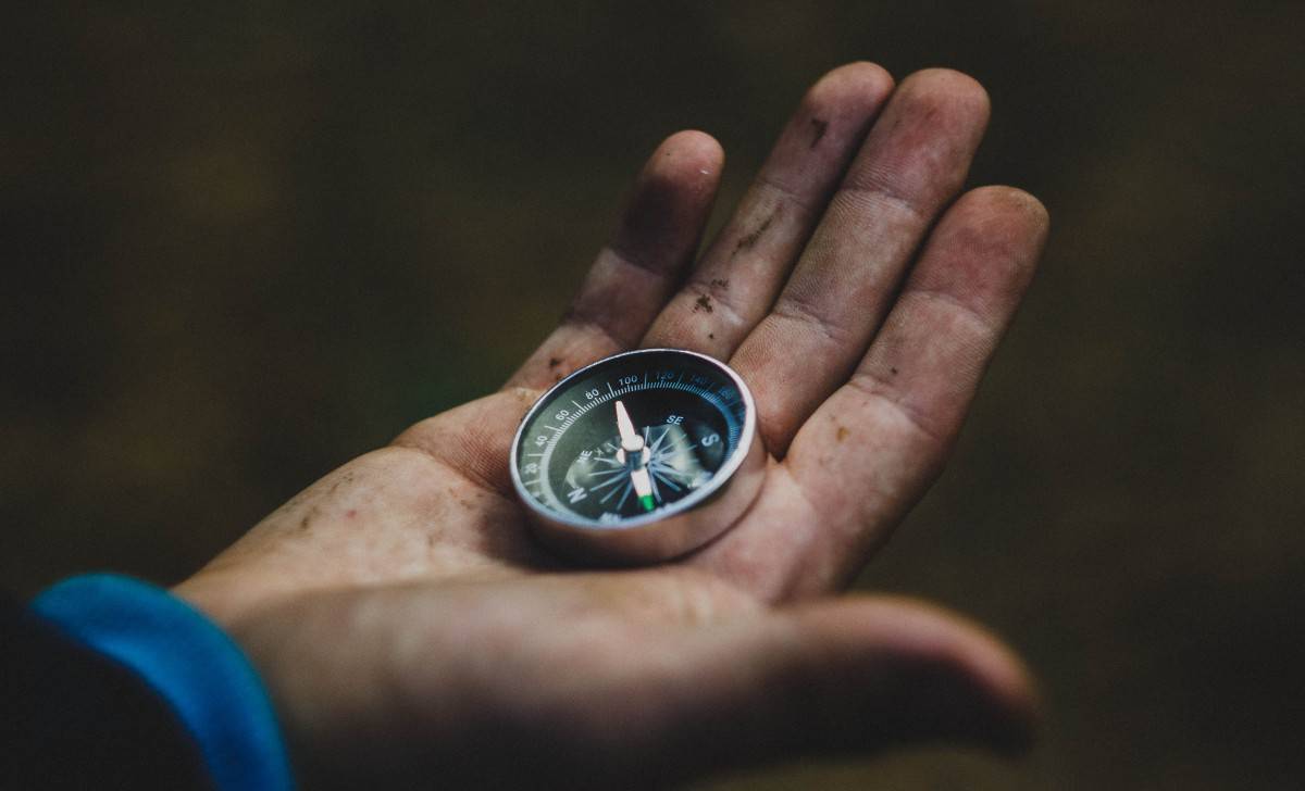 Open hand holding a compass