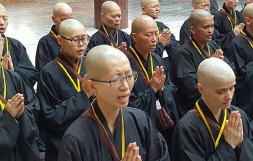 Group of nuns in Taiwan during bhikshuni ordination ceremony.