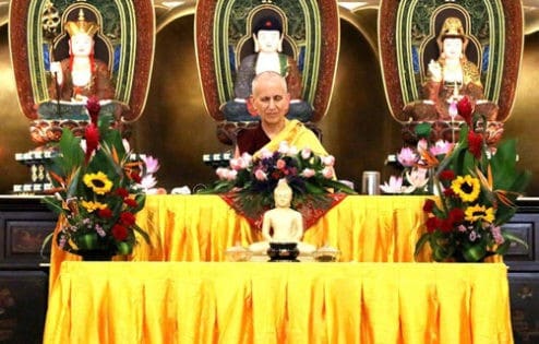 Venerable meditating during a teaching at KSMPKS.