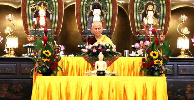 Venerable meditating during a teaching at KSMPKS.