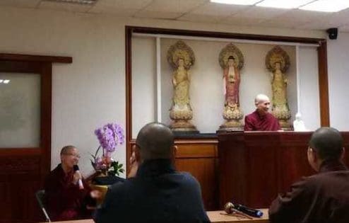 Venerable Chodron gives a talk at Pu Yi Nunnery.