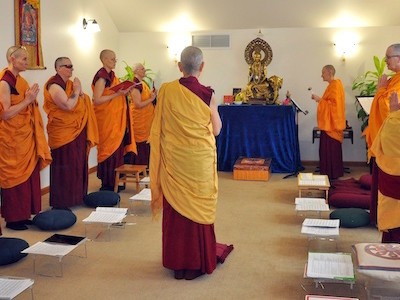 Nuns performing the bimonthly confession of precepts at Sravasti Abbey.