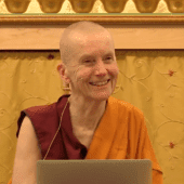 Venerable Sangye Khadro smiles while teaching.