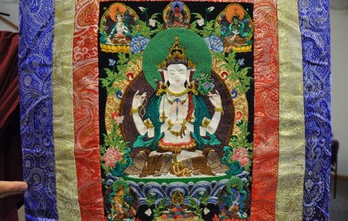 Thangka of Four-Armed Chenrezig applique.