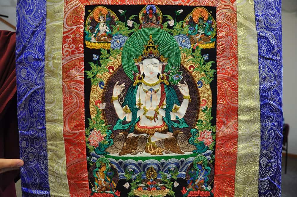 Thangka of Four-Armed Chenrezig applique.