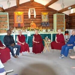 Exploring Monastic Life participants circle up for a discussion in the Meditation Hall.